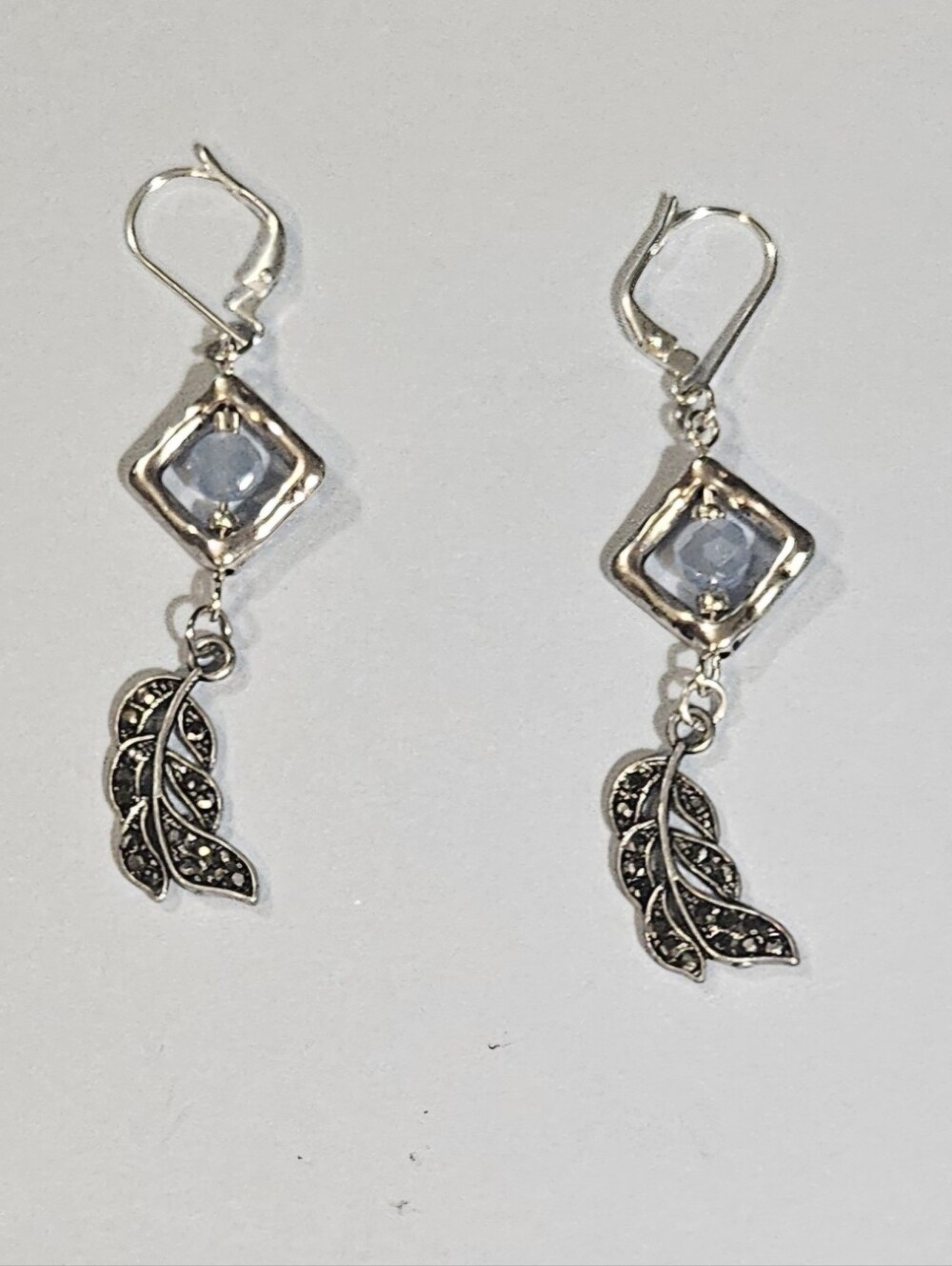 Handcrafted Silver Leaf Drop Leverback  Earrings  New
